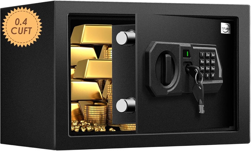 Tenamic Fireproof Safe Box 0.4 Cuft Electronic Digital Security Box, Keypad Small Lock Box Cabinet Safes with Internal Light, Solid Alloy Steel Office Hotel Home Mini Safe with 2 Passwords, Black - Image 1